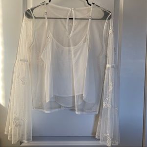 Hollister Bell-Sleeve Embroidered Mesh Top